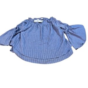 NWT Westport Blue Pinstripe Off-Shoulder Peasant Blouse Size 1X C54